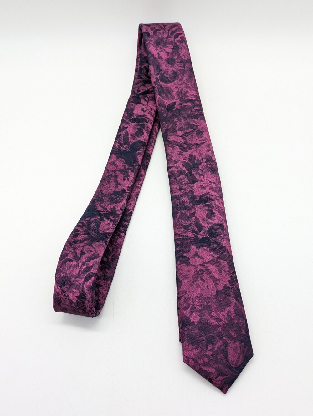 Express Purple Floral Polyester Mens Necktie Skinny Tie